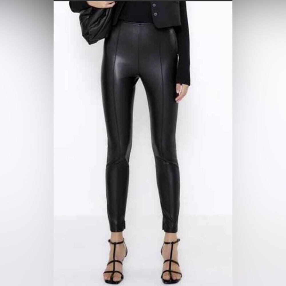 Zara Black Faux Leather High-Waist Leggings - Picture 2 of 12